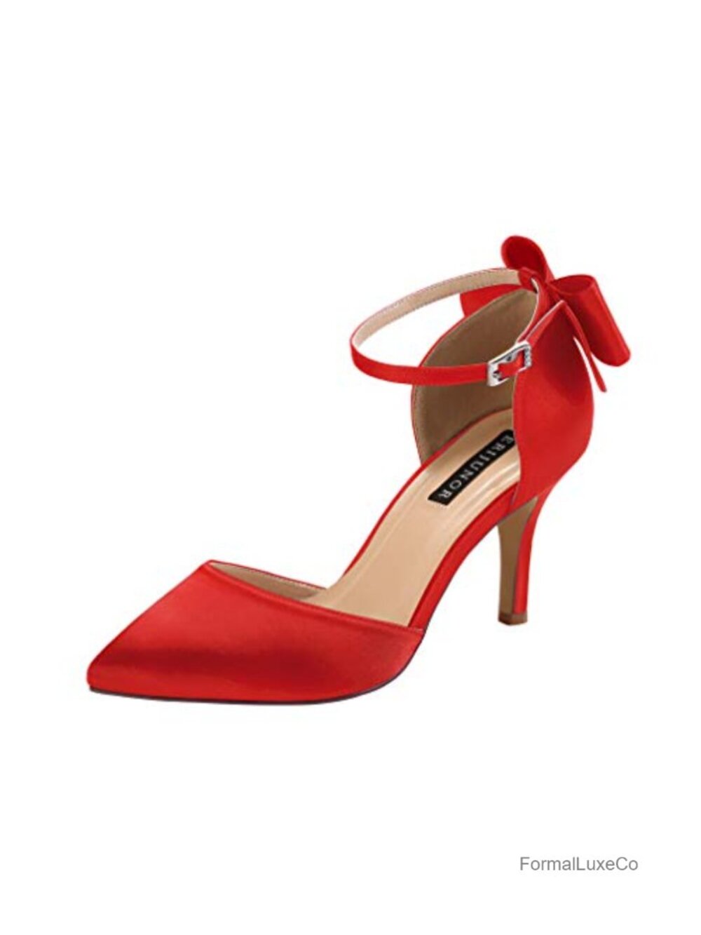 Satin Bow Knot Ankle Strap Mid Heel Pumps Wedding Shoes Size 3-10.5
